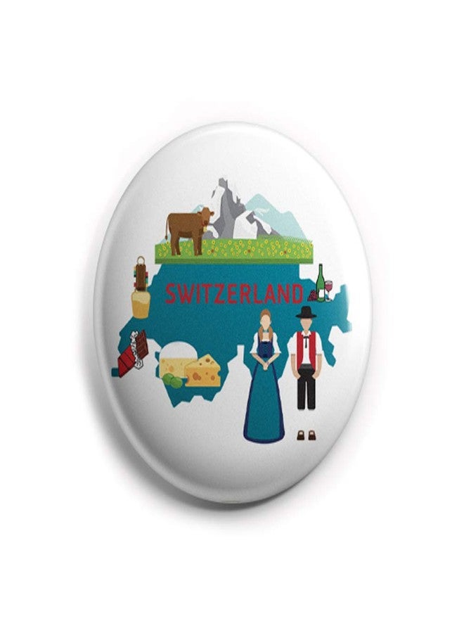 AVI 58mm Regular Size Pin Badge White Switzerland Map Europe Travel Souvenir R8002212 Metal - Image 1